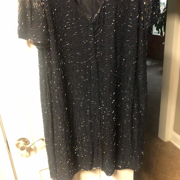 Vintage Navy Blue Beaded and Sequined Cocktail Dress Size Large - Picture 8 of 10